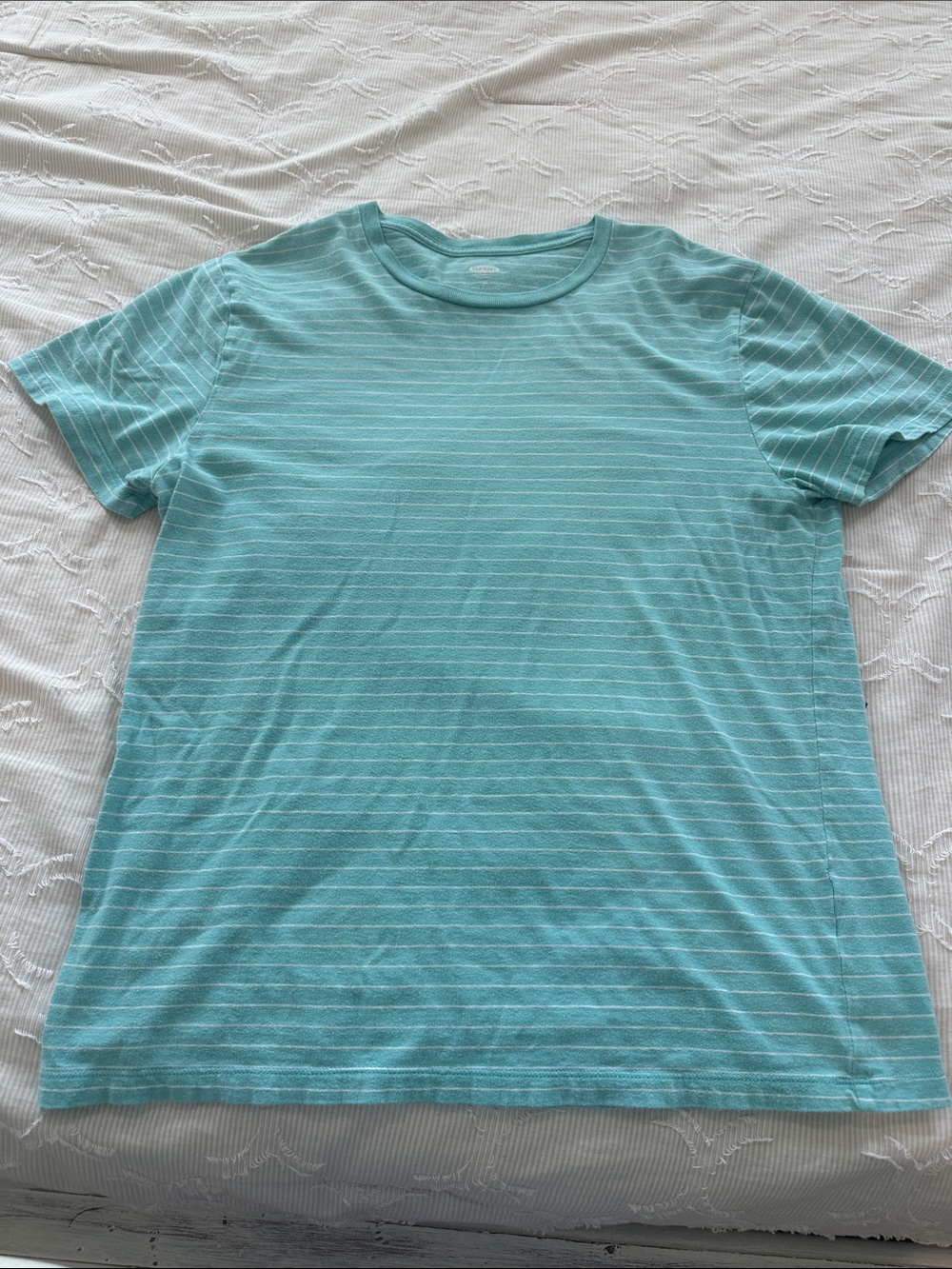 Old Navy Teal Striped Short-Sleeve Crew T-Shirt